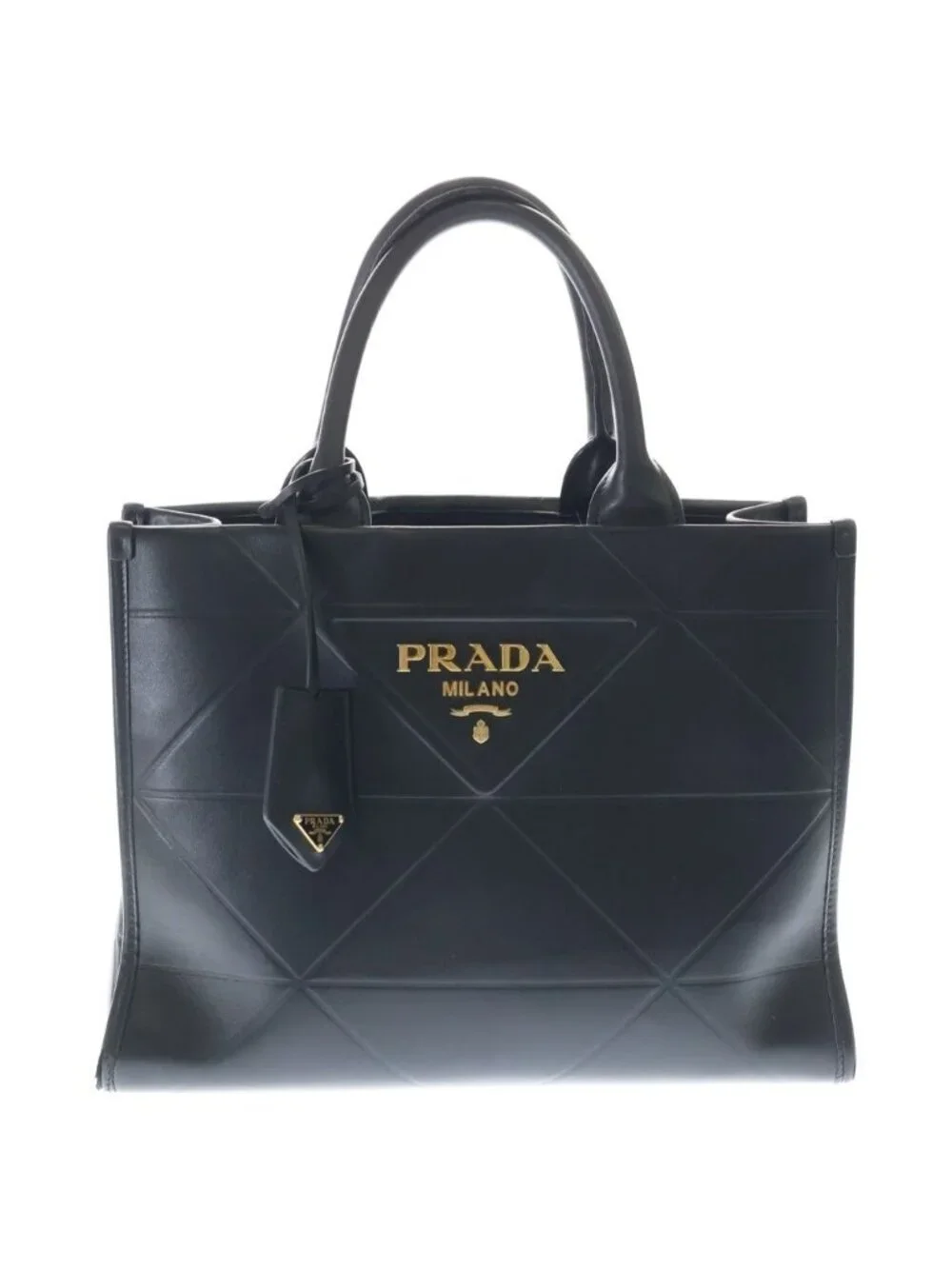 Prada Symbol Stitch Small 2-Way Shoulder Bag Black Leather Gold